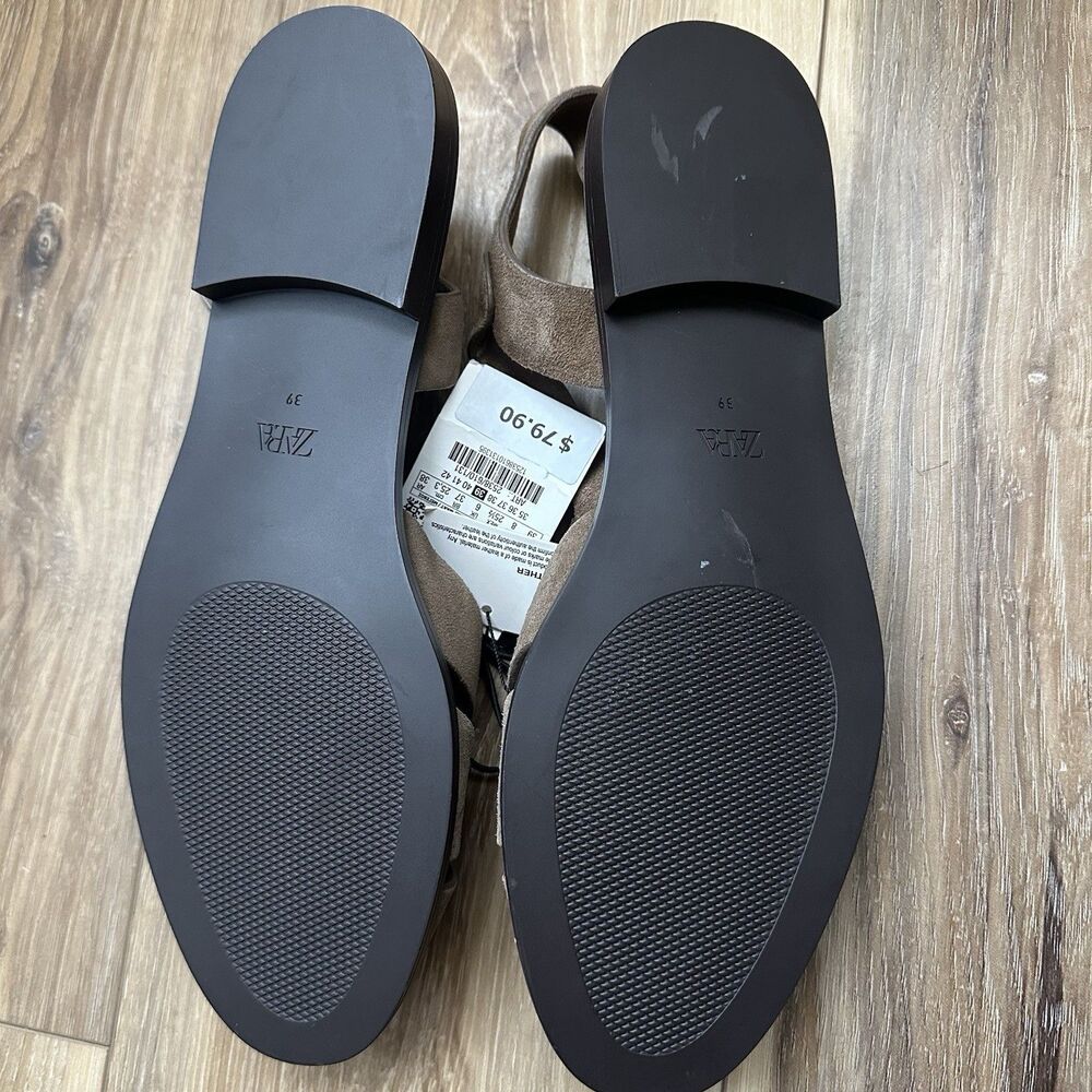 ZARA Split Leather Fisherman Sandals Brown Suede Strappy Flat NWT US 8 EUR 39 - Picture 3 of 6